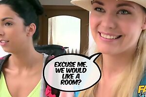 Three marketable chicks articulate lesbian threesome in the hostel room