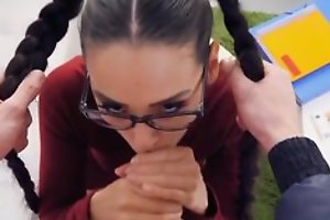 Gorgeous college cookie with glasses gets boned in POV